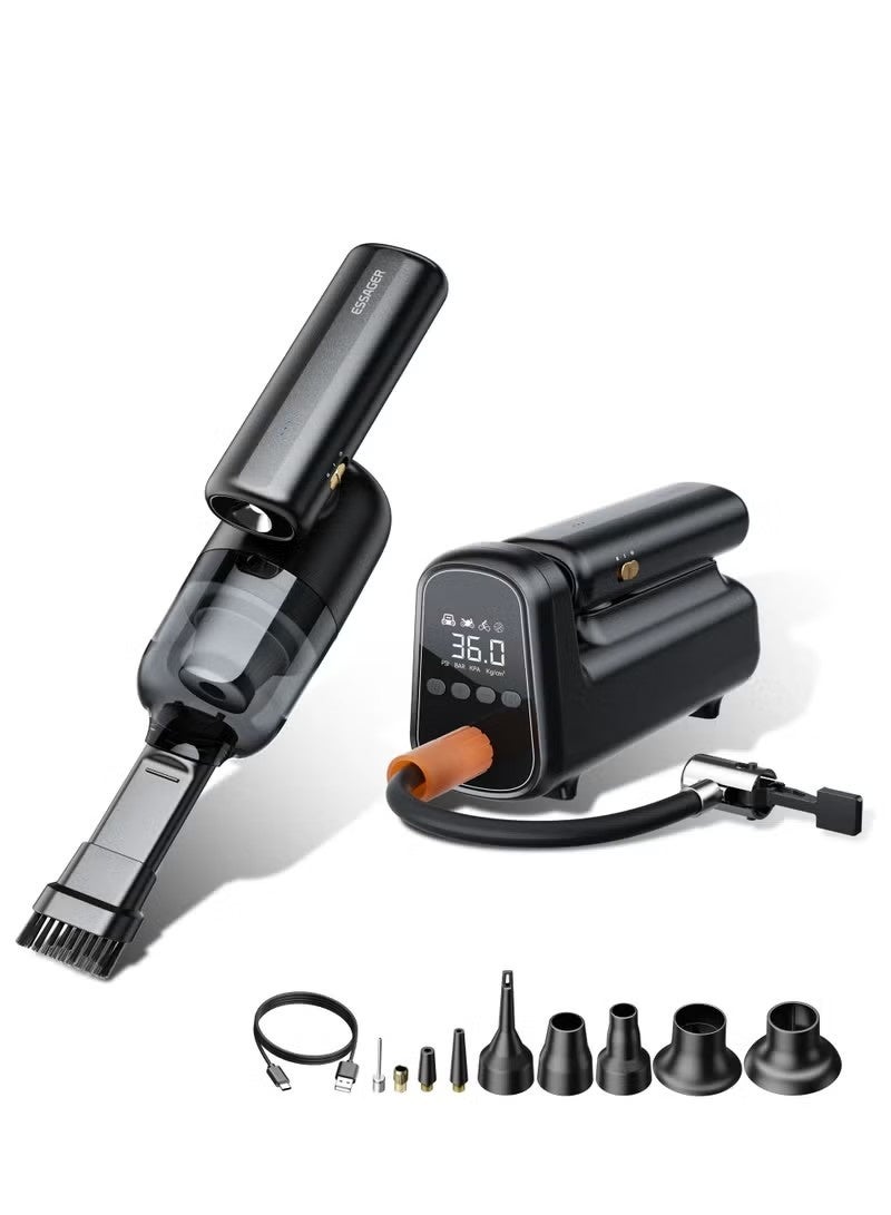 ايساجر مكنسة إيساجر F19 Plus اللاسلكية 5 في 1 مع منفاخ هواء 150PSI – قوة شفط 8000PA، بطارية 4000mAh باور بنك، شحن USB-C، فلتر HEPA قابل للغسل | جهاز محمول لتنظيف السيارة والمنزل والمكتب - Image 1